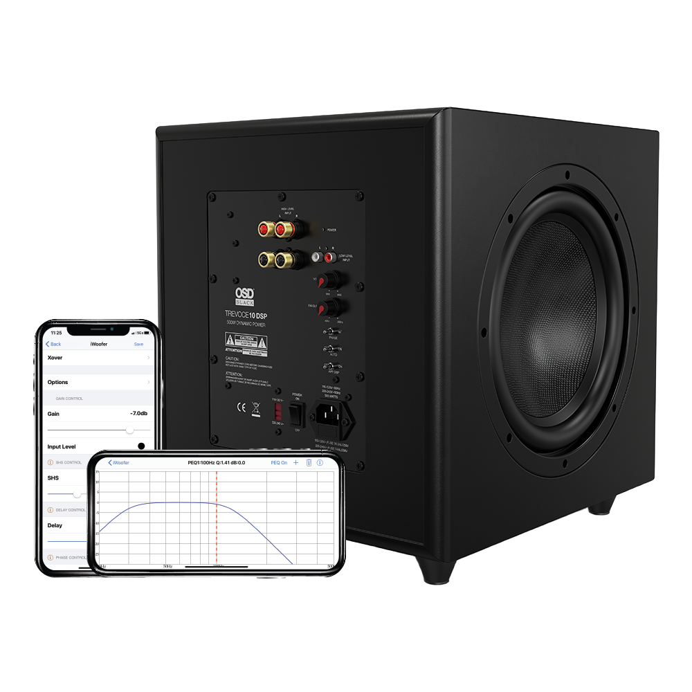 OSD Black Trevoce10 Triple 10" Powered Subwoofer 500W, DSP App Control, Faux Leather
